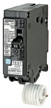 Siemens Q120DF Circuit Breaker, AFCI, GFCI, 20 A, 1 -Pole, 120 V, Instantaneous, Non-Interchangeable Trip, Black